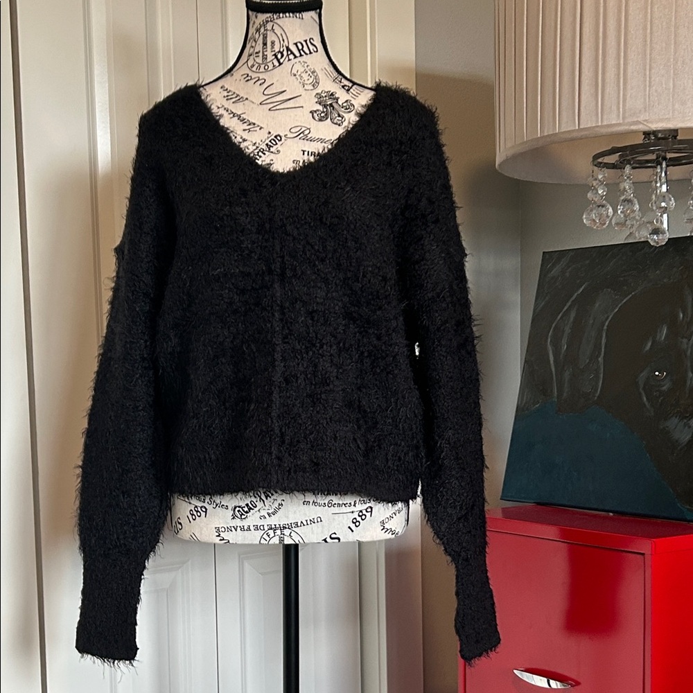 NWOT Free People NWOT Serendipity V-Neck Sweater Black Eyelash